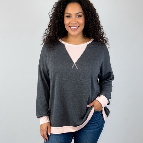 Hailey & Co. Tops - Gray and Pink Long Sleeve Women's Top